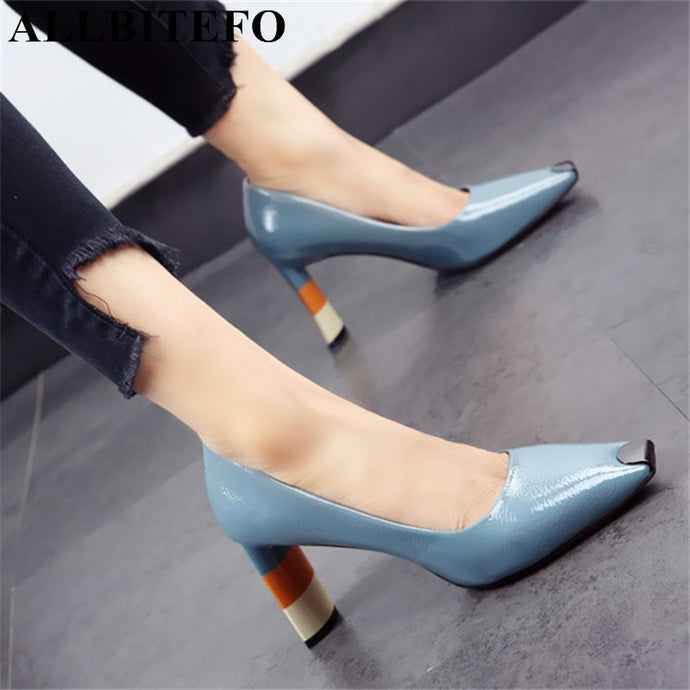 Allbitefo Colored Heel Fashion Women Pumps
