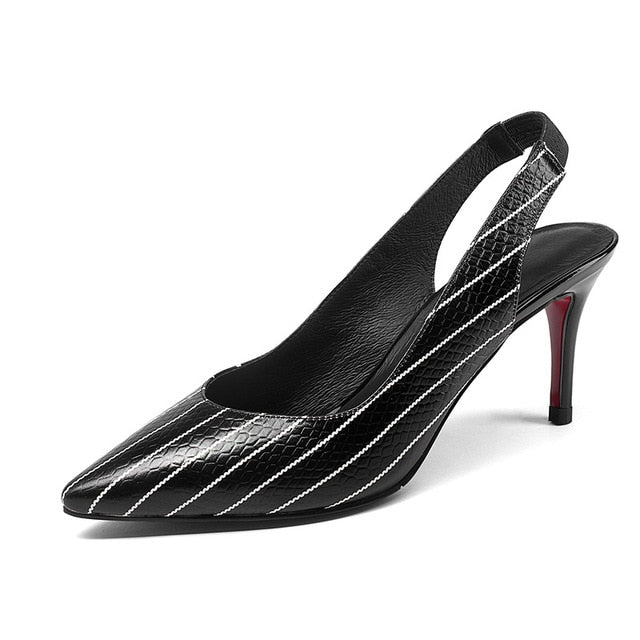 Wetkiss Genuine Leather Stripe Women Pumps