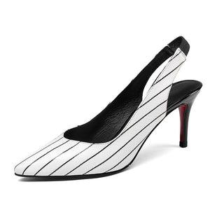 Wetkiss Genuine Leather Stripe Women Pumps